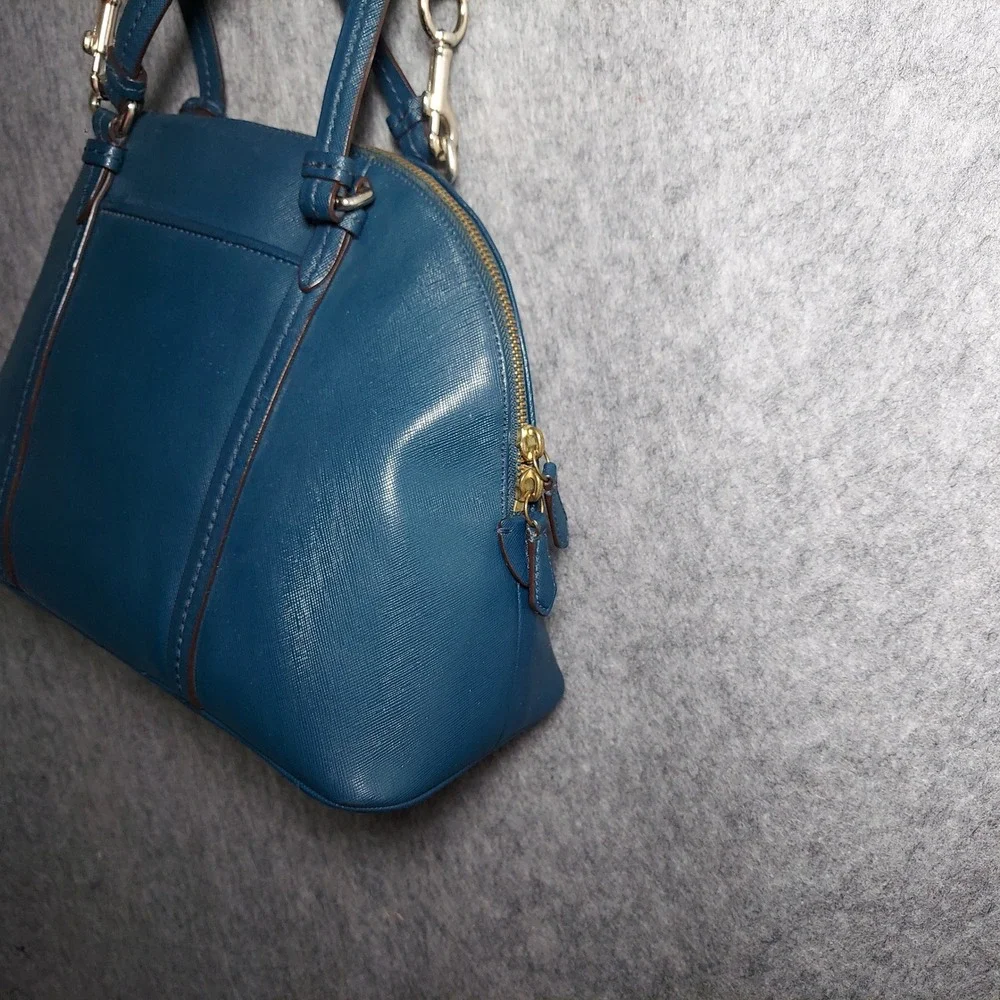 Coach Leather Satchel Crossbody Bag Dark Teal‎ Gold Hardware Top Handle